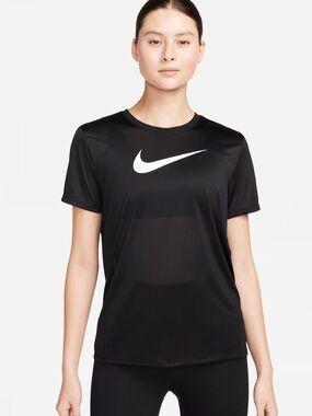 Nike Black Short-Sleeve Crewneck Tee with White Swoosh